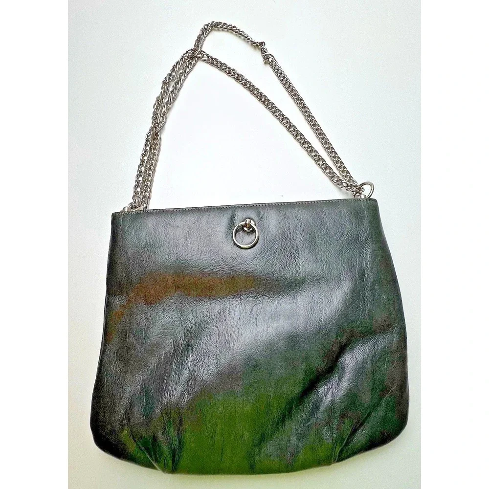 Vintage Mardane Lion/Tiger Head Dark Gray Shimmery Evening Purse  Chain Strap